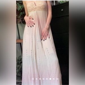 Free people  strapless Elegant Cream Maxi Dress boho, beach size S summer, chic